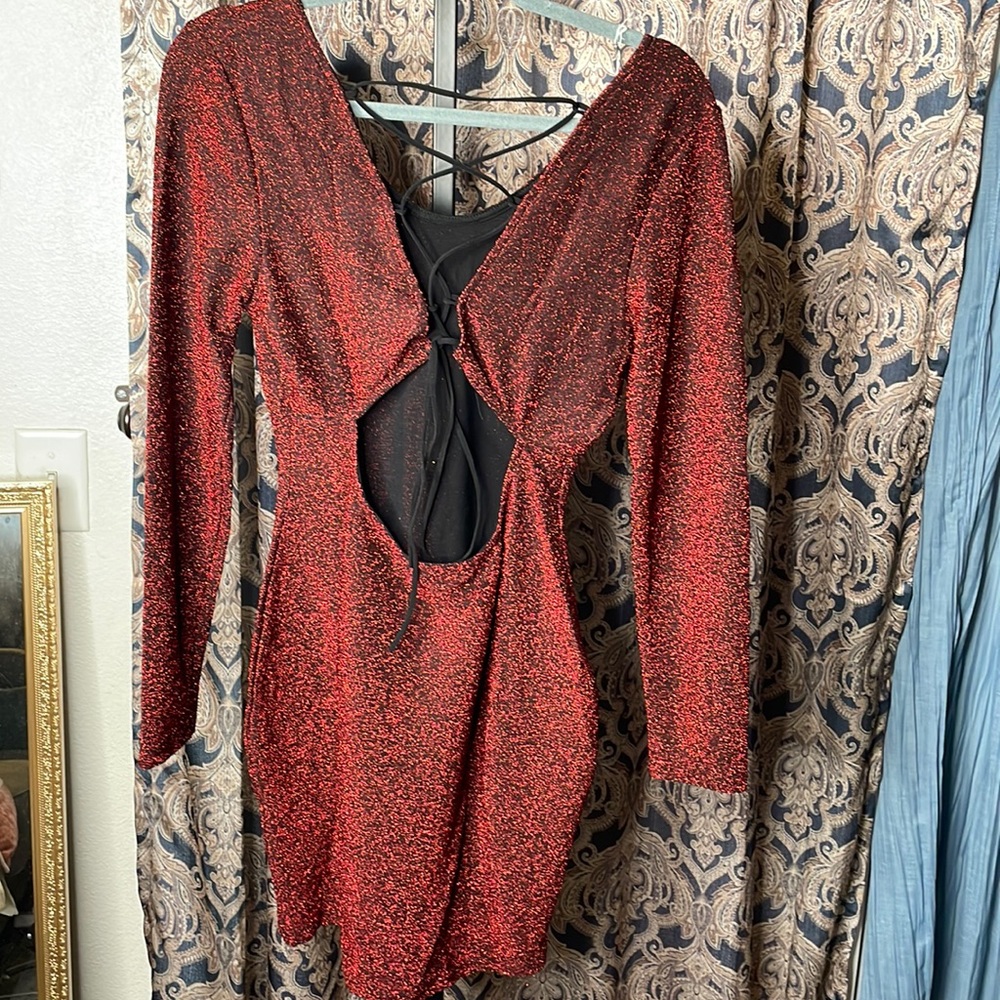 Red sexy Boutique dress open back . Sparkling dress, stretchy dress party dress